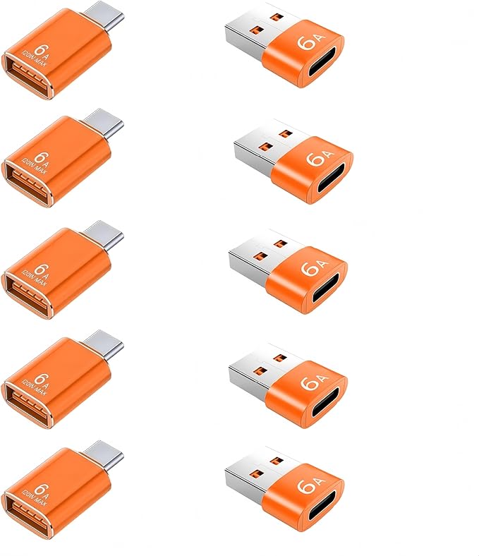 10-Pack 10Gbps/120W USB C to USB Adapter & C Male to 3.1 Female Charger,Compatible with MacBook Pro/Air, iPhone 17 16 15 Pro Max/15 Plus/14 13 12 Samsung Galaxy S25/S24/S23/S22(Orange)