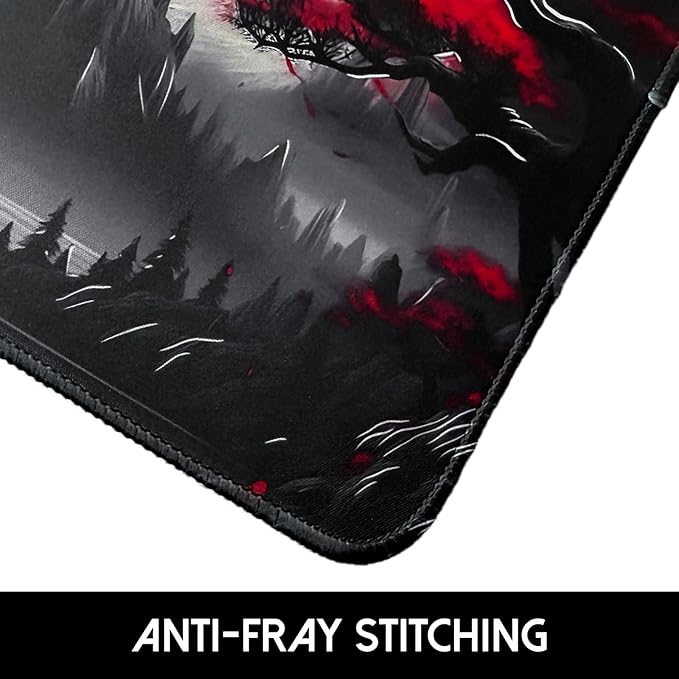 Small Gaming Mouse Pad, Anime Black Mousepad with with Non-Slip Base, Expanded Cool Desk Mat, Mountain Moon Scenery Keyboard Mat Suitable for Home Office,10.2 X 8.3 Inch