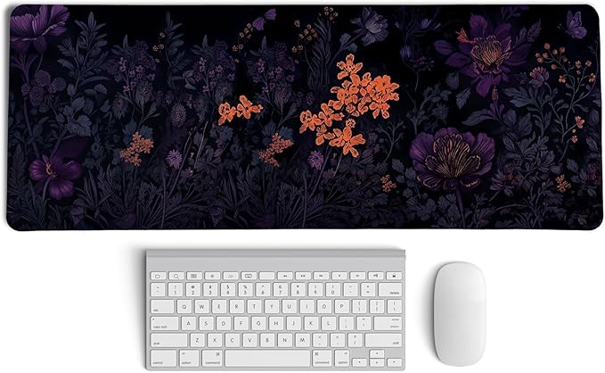 Gothic Purple Butterfly Floral Mouse Pads,Dark Aesthetic Cottagecore Mouse Pad,Mystical Botanical Flower Desk Mat,Purple Botanical Desk Mat for Home Office Dorm Desktop Decor,31.5x11.8 Inch