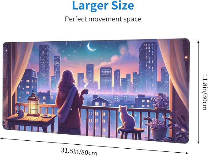 Cute Kawaii Cat Desk Mat Large Gaming Mouse Pad Cute Kawaii Cat Extended Mousepad Big in Laptop Computer Mouse Keyboard Mat for Office Desk Decor 31.5x12 in