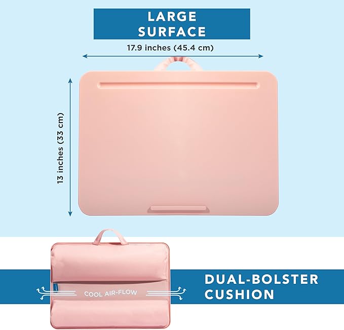 LAPGEAR Original Lap Desk – Large (17.9” x 13”) | Fits Up to 17.3” Laptops | Cushioned with Device Ledge, Pencil Tray & Handle | Portable & Lightweight | Rose Quartz – Style No. 45154