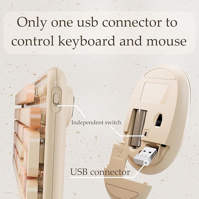 x UBOTIE Colorful Wireless Keyboard and Mouse Combo, Full-Sized Office Keyboard with Typewriter Flexible Keys, 2.4GHz Dropout-Free Connection, Optical Mouse for PC Laptop(Milk Tea Colorful)