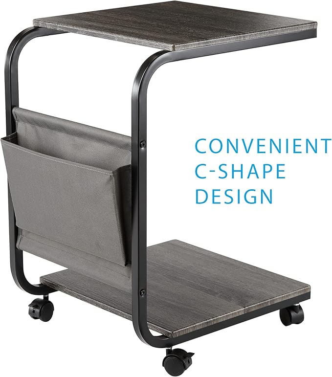 Seville Classics Airlift Height Adjustable Mobile Rolling Laptop Cart Computer Workstation Desk, Table for Home, Office, Classroom, Hospital, w/Wheels, Black, Tilt w/Side Table (28") (New Model)