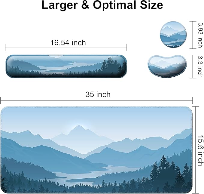 Keyboard Wrist Rest + Mouse Pad with Wrist Support + Desk Mat + Coaster 4 in 1 Set, XXL Large Gaming Mousepad Cute Ergonomic Mouse Pads for Desk Computer Laptop Office Decor-Vector Forest