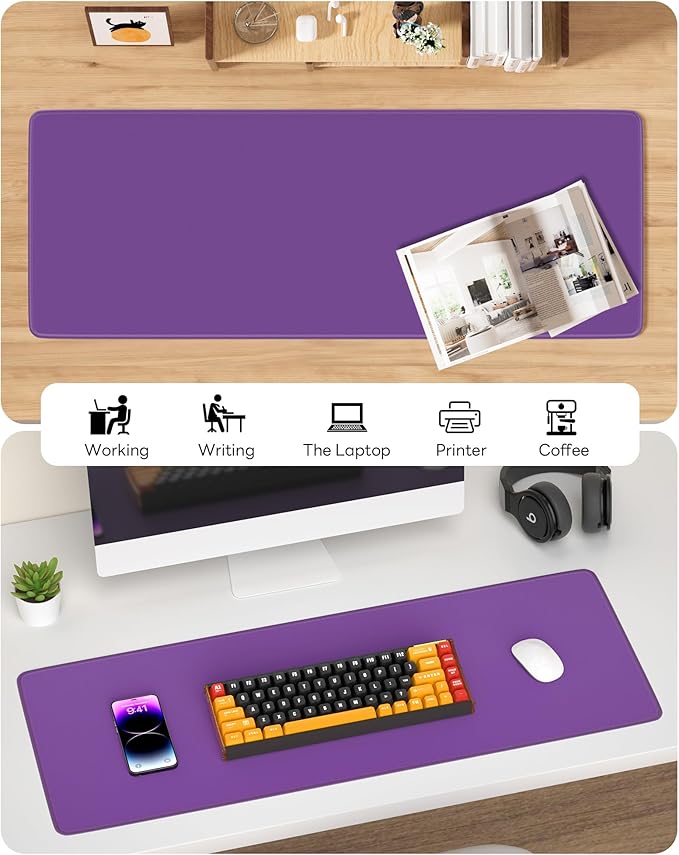 Purple Mouse Pad, 31.5 x 11.8 Large Desk Mat with Stitched Edges & Non-Slip Base, Mousepad for Office, Home, Work