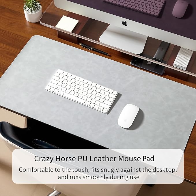 Desk Pad Soft PU Leather Extra Large Mouse Pad Laptop Computer Desk Mat Table Blotter Flat Smooth Waterproof Non-Slip Desktop Protector Writing Pad for Office and Home (Light Grey, 120x43cm)
