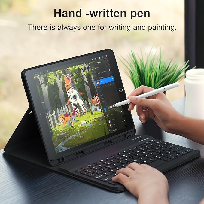 Keyboard Cases for iPad 9th Generation 8th Gen, 7th Gen, Pro 10.5 Inch Air 3rd Gen. Removable Magnetic Cover Sheet Built-in Pencil Holder and Stylus Pen, Adjustable Angles Stain Resistant Cover, Black