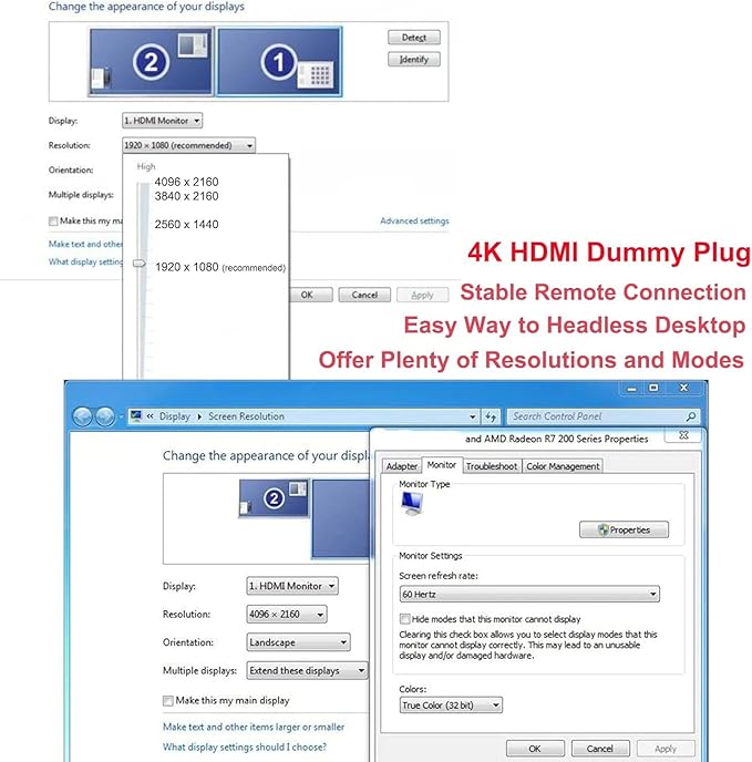 DTech HDMI Dummy Plug 4K Display Emulator Compatible with Windows Mac OSX Linux (fit-Headless, 3 Pack)