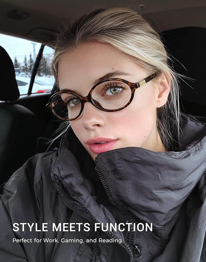 Slocyclub 2 pack Fashion Oval Glasses for Women Men Vintage Oval Small Frame Eyeglasses Retro Blue Light Blocking Glasses with Eyeglass Case, Grey and Whiskey Tortoise