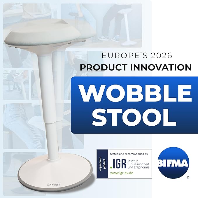 Standing Desk Stool Chair, Height Adjustable 16-24 inch for Office and Classroom, Swivel Base, Anti-Slip Bottom Ergonomic Wobble Stool with Rocking Motion, White