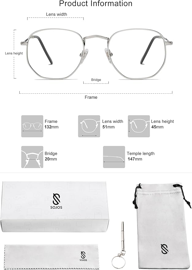 SOJOS Small Blue Light Blocking Glasses Hexagonal Eyeglasses Frame Anti Blue Ray Glasses One and Only SJ5036