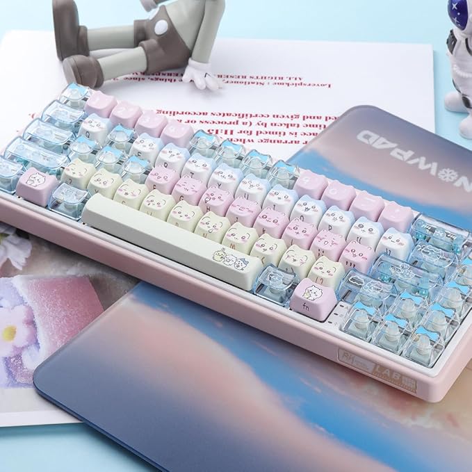 26 Keys Crystal Jelly Personalized Keycaps, PC Material Cute Blue Kawaii Transparent Custom Keycaps, Mao Profile Keycap for DIY MX Swithes Mechanical Keyboards