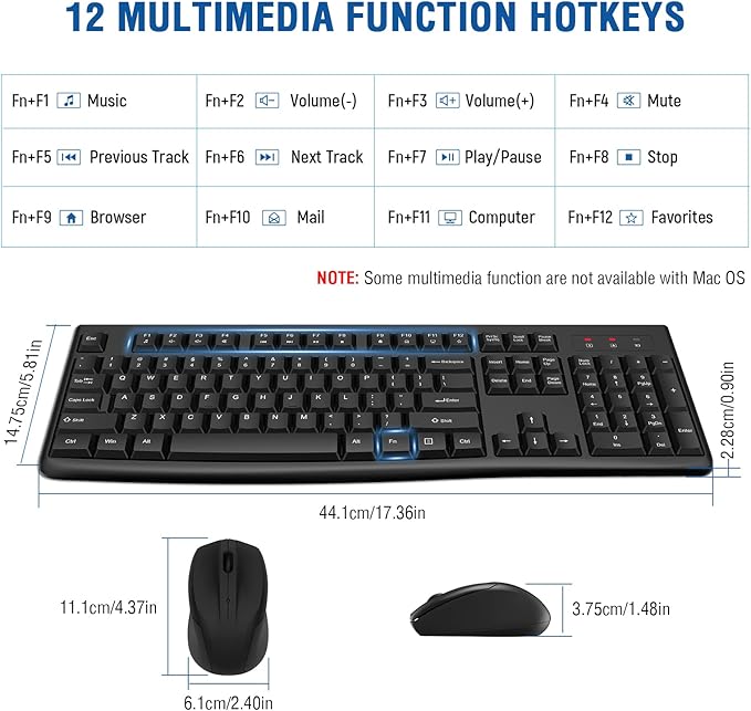 Wireless Keyboard and Mouse Combo, EDJO Full-Sized 2.4GHz USB Computer Wireless Keyboard and Optical Mouse for Windows, Mac, Laptop/Desktop/PC