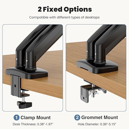 DUMOS Dual Monitor Stand for Desk, Gas Spring Monitor Arm for 2 Monitors Max 32 Inches, Fully Adjustable Double Monitor Mount, VESA Mount with C-Clamp/Grommet Base, Holds Screen 17.6 lbs