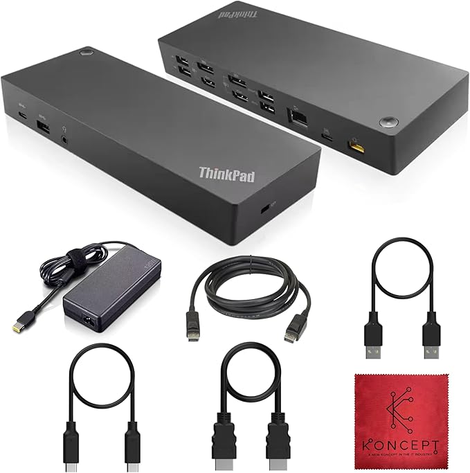 40AF0135US Lenovo Docking Station Dual Monitor Hybrid USB-C with USB-A - Thinkpad Dock with 135W Adap TER, HDMI, DisplayPort, USB C Cable & Cleaning Cloth - Thinkpad Docking Station