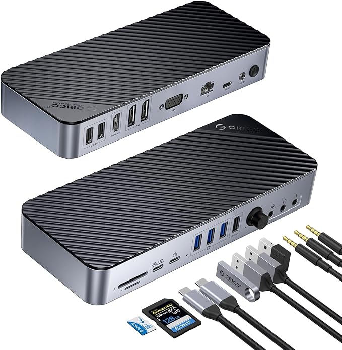 ORICO 20-in-1 Laptop Docking Station, Triple Display with 2xDP and 1xHDMI, 10 Gbps USB-C and 5 Gbps USB-A Port, Ethernet, Audio, SD/TF, VGA, USB C Docking Station for Windows/Dell/HP/Lenovo and More