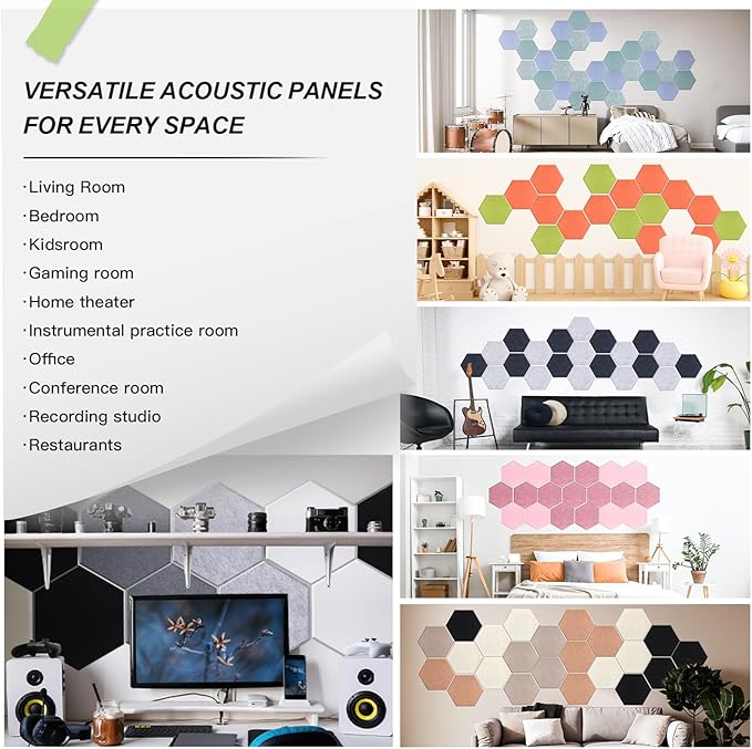 Mollywell Hexagon Acoustic Panels 14x12 - Reduce Echo & Reverb, Noise Blocking Wall Tiles for Bedroom & Studio, Smoky Blue Sound Absorbing Panels