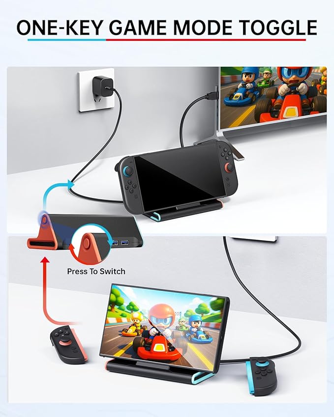 Switch 2 Dock with 60W Charger & HDMI Cable, 4K Portable Docking Station for Nintendo Switch2 Console, Travel TV Connector Stand Base, USB-C Charging Cable, AC Adapter Power Cord, Game Accessories Set