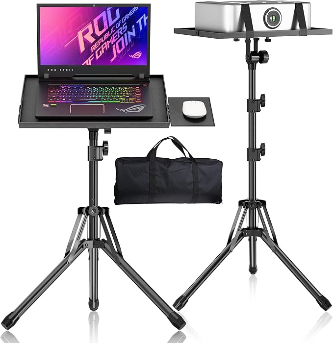 Projector Stand, Adjustable Height 26 to 56 Inch Laptop Tripod, Laptop Stand with Mouse Tray, Foldable Tripod for Projector with Carry Bag, Portable Podium Stand for Office, Home, Stage, DJ