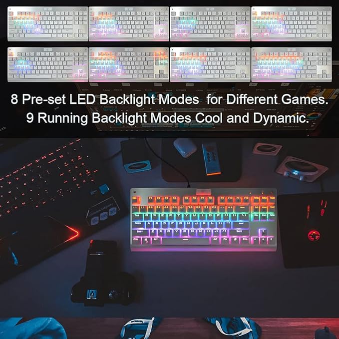 Granvela OUTEMU Brown Switches Mechanical Keyboard - Z-77 87-Key Tenkeyless | Rainbow LED Backlit | NKRO(N-Key Rollover) | Hot Swappable | Tenkeyless |Aluminium Panel -White