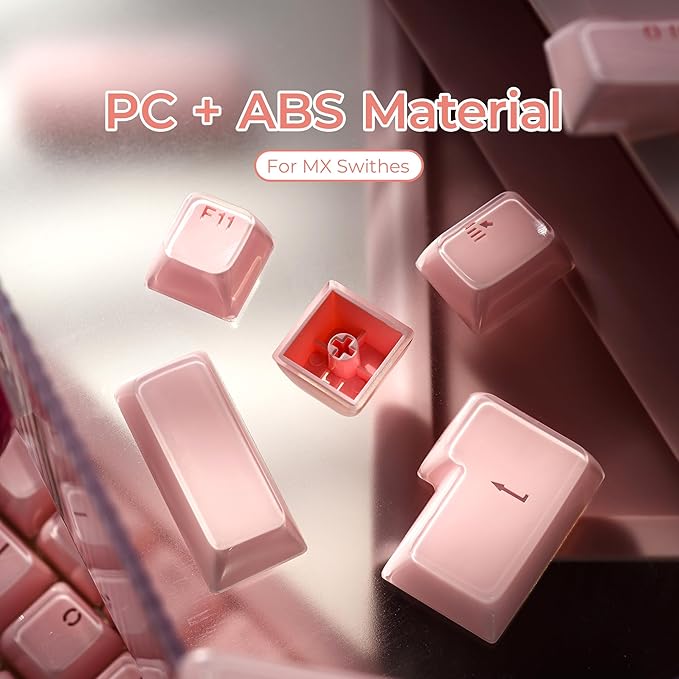 XVX Pink Jelly Keycaps for Mechanical Keyboard, Cute Crystal Keyboard Keycaps, Shine Through Keycap Set Compatible with 61/68/84/87/98/100 ANSI and ISO Layout MX Switches Mechanical Keyboard