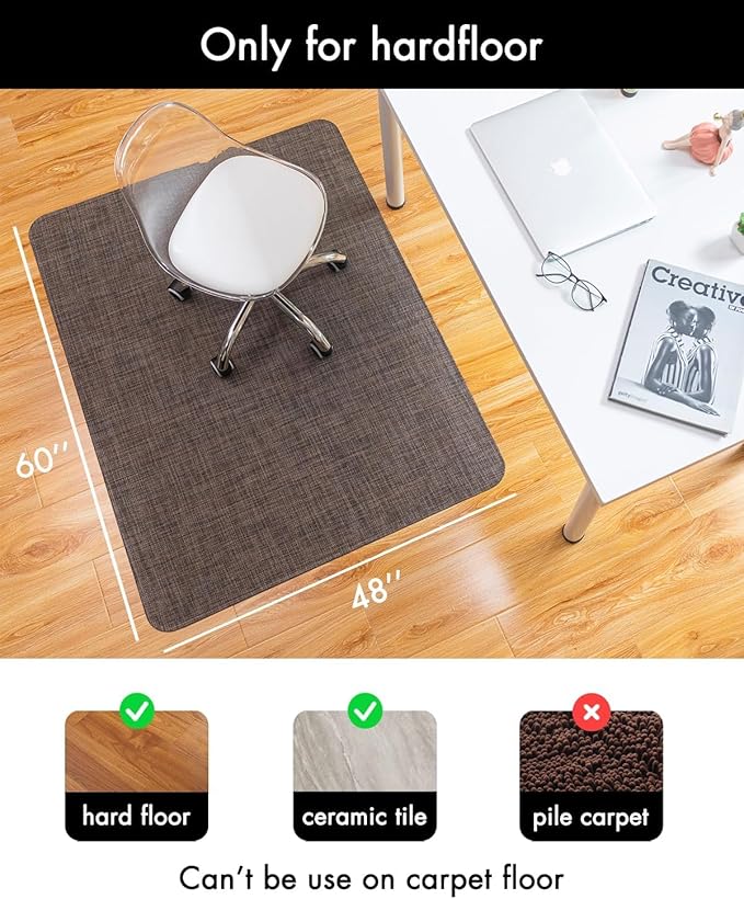 Office Chair Mat for Hardwood Floor Under Desk Computer Rolling Chair Mat for Wood/Tile Floor Non-Slip Heavy Duty Desk Rug PVC Plastic Hard Floor Protector 48" x 60" (Dark Walnut)