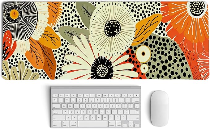Boho Mid-Century Modern Floral Mouse Pad,XL Large Art Aesthetic Retro Abstract Flower Desk Mat,Summer Colorful Botanical Flower Mousepad for Home Office Dorm Desktop Decor,31.5x11.8 Inch