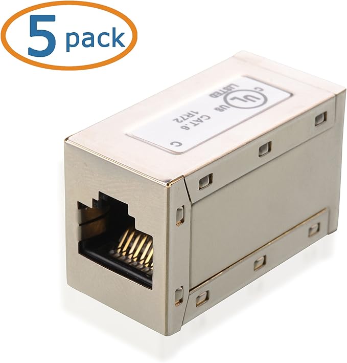 [UL Listed] Cable Matters 5-Pack 10Gbps Shielded Cat 6A Ethernet Coupler, Female to Female, Ethernet Extender Adapter, Cat6 Coupler, Compatible with Cat6, Cat5e