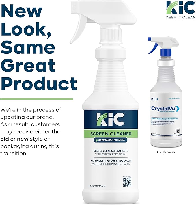 KICTeam – CrystalVu® Screen Cleaner Spray Kit with Microfiber Cloths – Streak-Free Cleaner for TV, Phone, Laptop, Monitor & Tablet Screens (32oz)