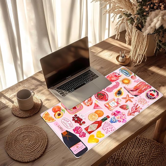 Pink Cute Desk Mat Kawaii Aesthetic Keyboard Pad, Holiday Style Deskpad Mat Gaming Large Mouse Pads for Desk, Large Mouse Pad Strawberry Desk Mat Accessories for Women Desk Decor 31.5" X 15.7"