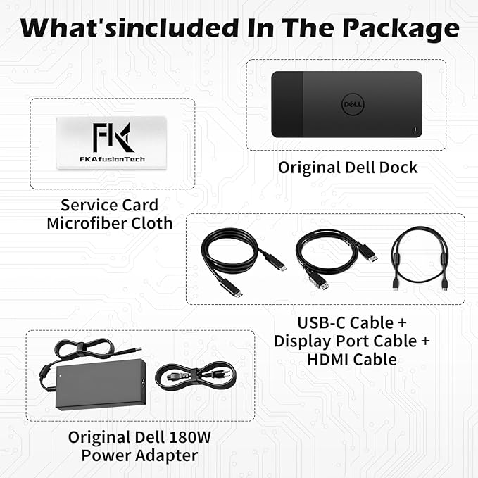 WD22TB4 Dell Docking Station, Performance Dock WD22TB4, 180W Adapter + 130W Power Delivery, Support Dual/Triple Monitor & 4K Displays, with Fkafusion Tech HDMI and DP Cable, New - 3 Year Warranty