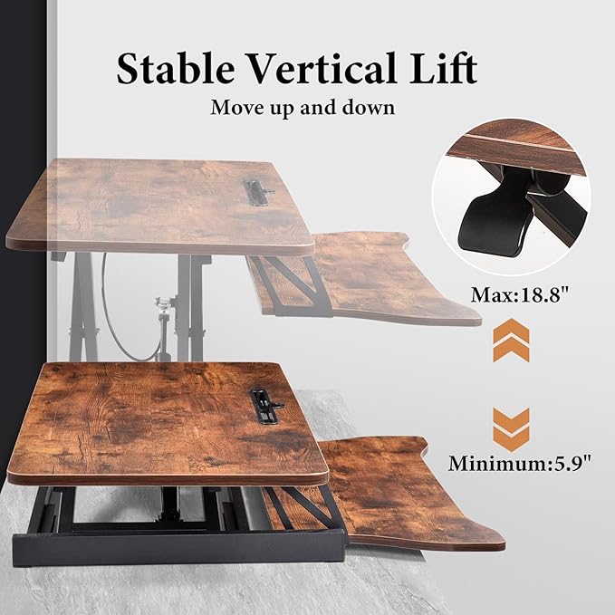 37" Desk Converter, Height Adjustable Stand Up Desk Converter, 2 Monitor Standing, Sit to Stand, Quick Sit to Tabletop, Riser Workstation with Wide Keyboard Tray