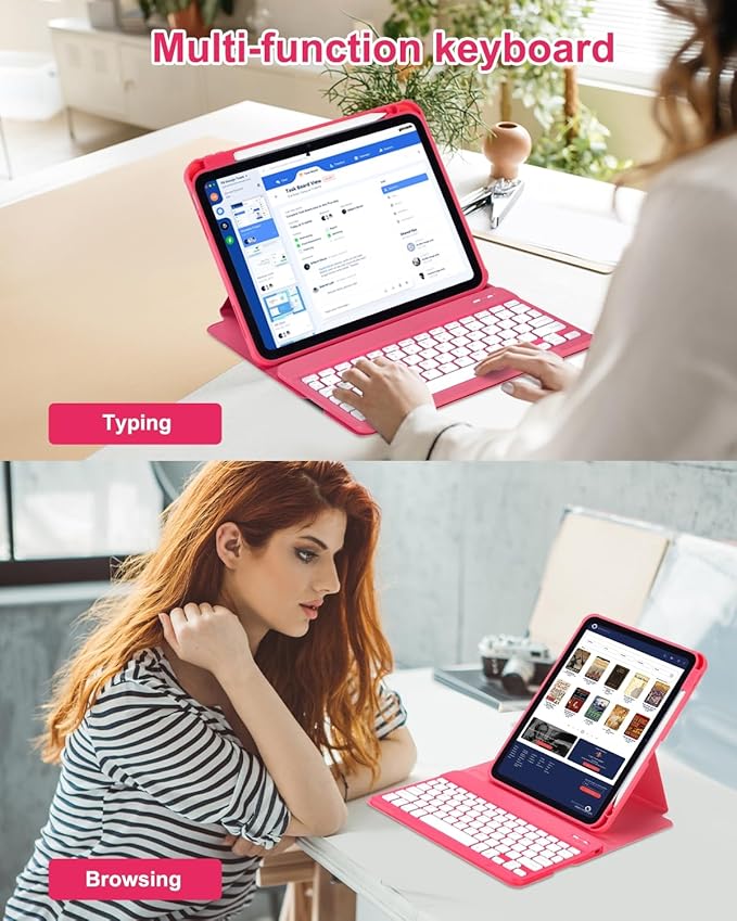 Case with Keyboard for iPad A16 11th 10th Generation 11/10.9 inch,Rainbow Backlit Detachable Keypad Rotatable Magnetic Cover with Pencil Holder for iPad 11 2025 10 Gen 2022 Watermelon Red