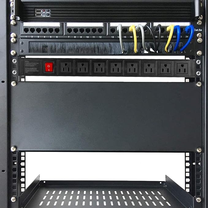 BTU Power Strip Surge Protector Rack-Mount PDU, 8 Right Angle Outlets Wide-Spaced, Mountable Power Strip Heavy Duty for Server Racks, Commercial, 300J,ETL (Black 6FT)