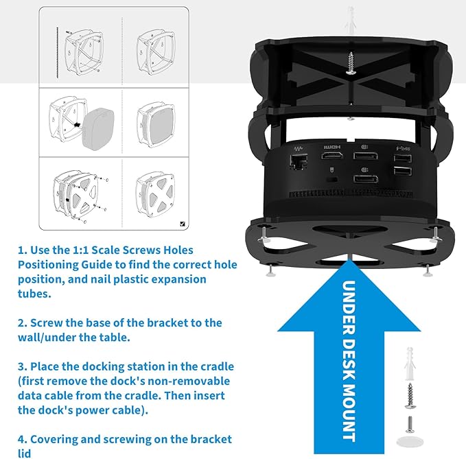 Wall and Under Desk Mount for HP USB-C Dock G5, Acrylic Docking Station Mounting Holder Compatible with HP USB-C Dock G5, for HP USB-C/A Universal Dock G2 (Black Holder Only)