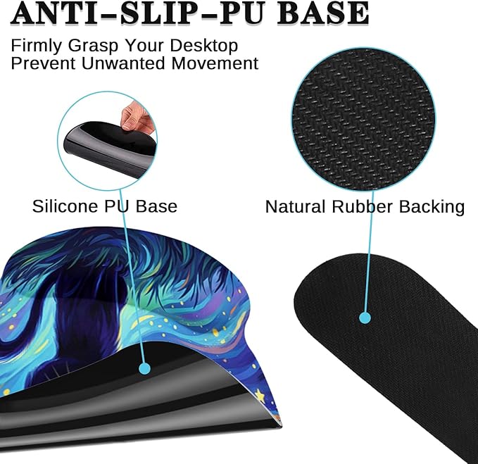 Arttown Cat Star Celestial Desk Mat Galaxy Whimsical Mouse Pad Set 4 in 1 Ergonomic Design Large Mouse Pad + Keyboard Wrist Rest + Mouse Wrist Rest + Coaster Suitable for Home Office Study Game