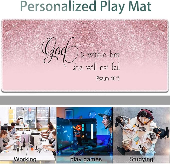 Large Gaming Mouse Pad + Keyboard Wrist Rest + Wrist Support + Coaster Set, Memory Foam Ergonomic for Easy Typing, XXL Extended Gaming Mouse Pad Table Pad - Bible Psalm 46:5