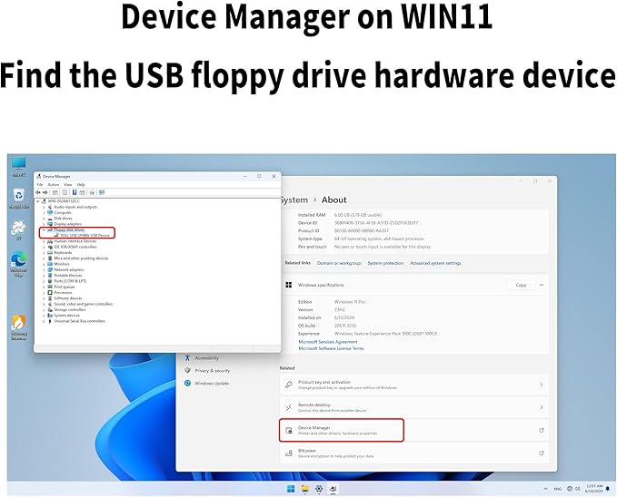 YEY USB 3.5-inch Floppy Disk Drive - External 1.44 MB FDD Reader for Desktop/Laptop PC, Plug and Play Supports Windows 11,10,8,7,XP (Black)