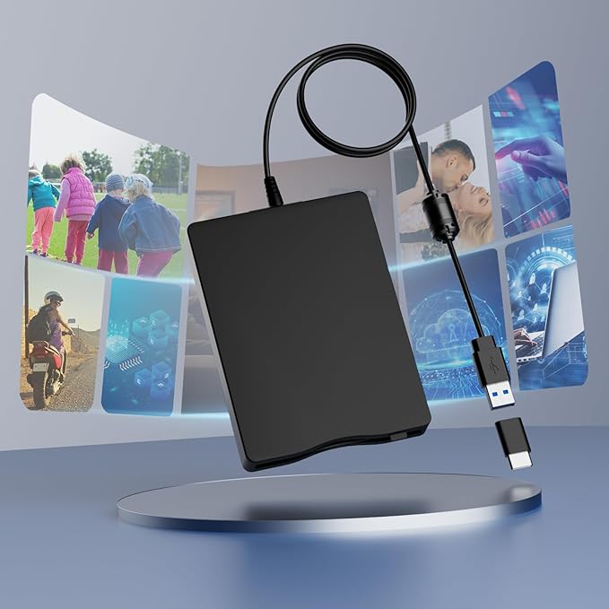 Floppy Disk Reader,External Floppy Drive, 3.5" USB &Type C Floppy Disk Reader Portable 1.44 MB FDD for PC, Laptop and Desktop Compatible with Windows 2000/XP/Vista/7/8/10/11
