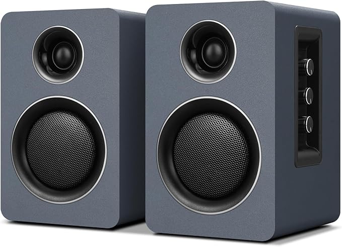 Computer Speakers for Desktop PC, Active Bookshelf Speaker with 3‘’ Carbon Fiber Woofer and Silk Film Tweeter ,Supports Bluetooth 5.3, USB-C, AUX/RCA Input for Record Player TV - Gray Stereo Set