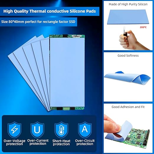 20PCS 40x80mm Heat Resistant Silicone Thermal Pads for Laptop Heatsink CPU GPU SSD LED Cooler 0.5mm/1mm/1.5mm/2mm Thickness（5PCS/Each）