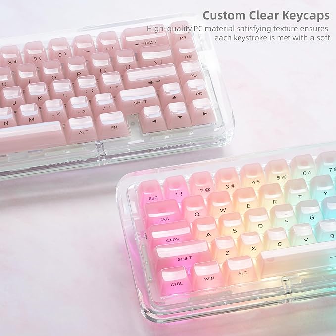 Womier Keycaps Jelly Pink - Ceramic Keycaps Style, Clear Keyboard Key Cap, Transparent Side Printed Custom 60 65 75 100 Percent for Cherry MX, Outemu, Gateron Mechanical Keyboards(MDA Profile)