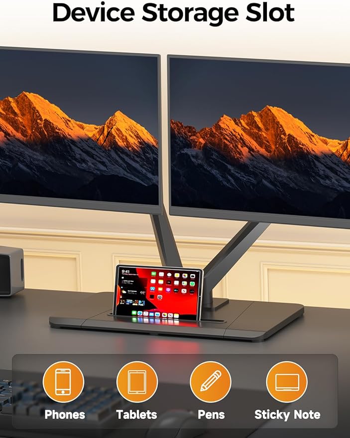 Bracwiser Dual Monitor Stand Free Standing Desk Mount, Premium Dual Monitor Arm Fits Two Screens up to 40 inch 26.45 lbs Fully Adjustable Arms with Heavy-Duty Wooden Base, Max VESA 100x100mm (MLXSPC)