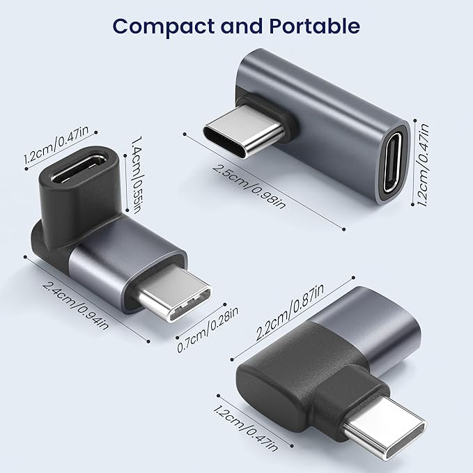 Basesailor USB C 90 Degree Adapter 3Pack,100W Right Angle Extender,Type C Male to USBC Female Connector,40Gbps USB4 Thunderbolt 4 3 Extension Converter for iPhone 17 17e 16,MacBook,Steam,Switch,Laptop