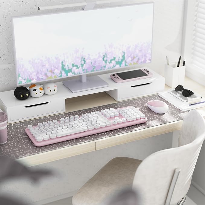 x UBOTIE Colorful Wireless Keyboard and Mouse Combo, Full-Sized Office Keyboard with Typewriter Flexible Keys, 2.4GHz Dropout-Free Connection, Optical Mouse for PC Laptop(Pink White)