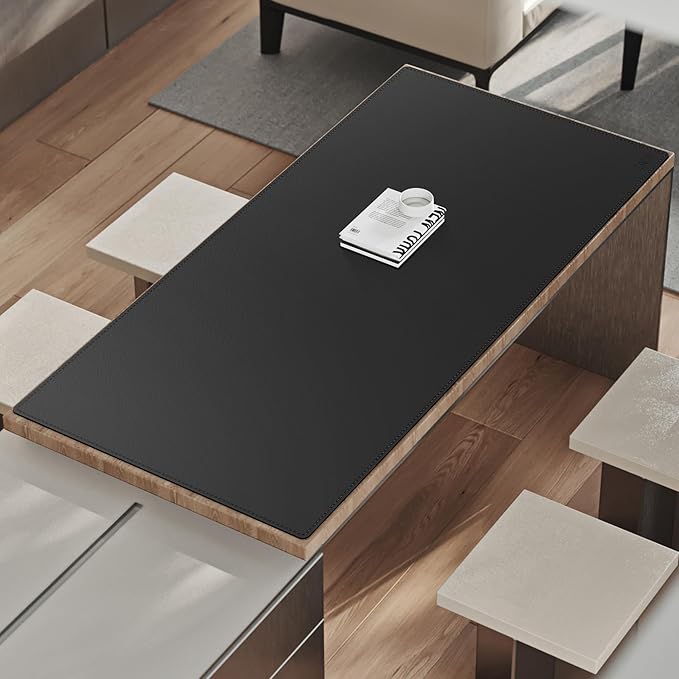 Cacoy 63" x 31.5" Extra Large Leather Desk Mat, Office Desk Pad Blotter, Oversized Mouse Pad for Home & Work, Waterproof Computer Desk Protector, Huge Gaming Desktop Mat for Keyboard & Mouse (Black)