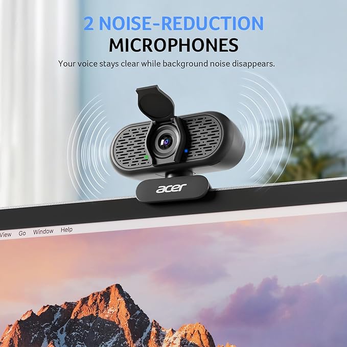 acer 1080p Webcam USB Plug and Play Webcam for PC with Noise Cancellation Microphones Computer Camera for Desktop Streaming Gaming Online Meeting Wide Angle Privacy Cover A-to-C Adapter Easy Setup