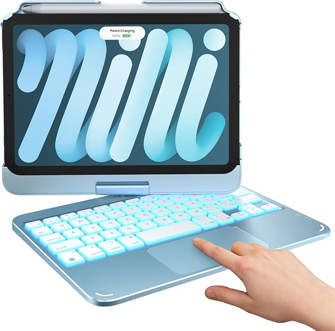 typecase Keyboard Case for iPad mini 7 (2024) & mini 6 (2021) - Wireless Case with Keyboard for iPad mini 7th 6th Generation 8.3" - 11 Colors Backlit Keyboard Cover with Trackpad - Light Blue