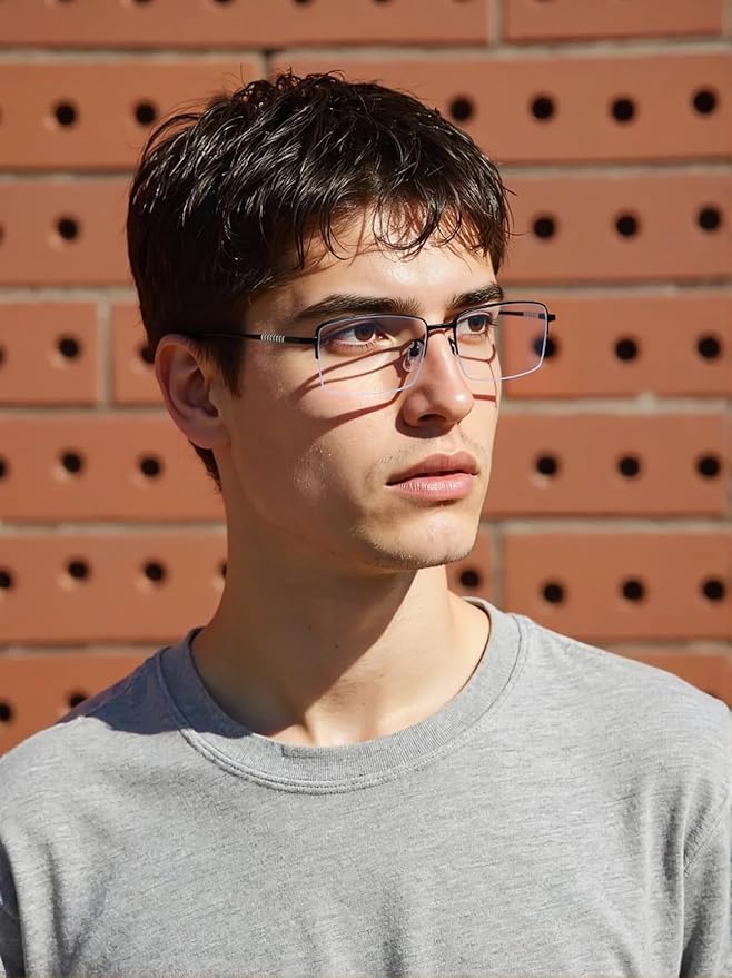 Dollger Rectangle Blue Light Glasses for Men Metal Anti Bluelight Blocking Glasses for Computer Fashion Small Half Frame