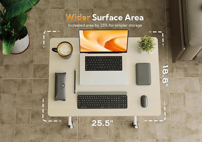 Claiks Mobile Standing Desk, Small Rolling Standing Desk with Wheels, Pneumatic Mobile Desks Workstation with Hook, Natural